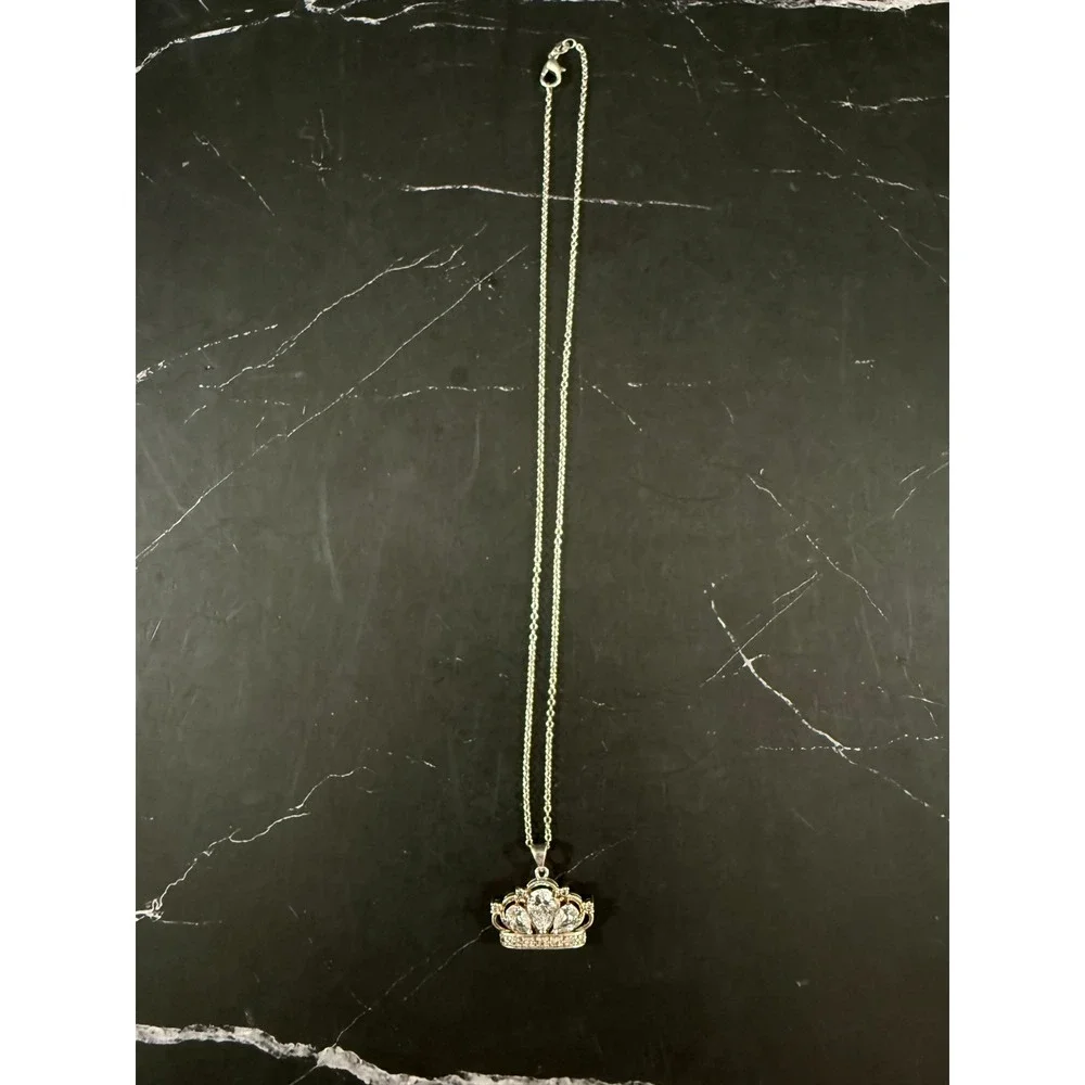 Swarovski Crystal Tiara Crown 18iin Necklace White Gold Plated Sterling Chain